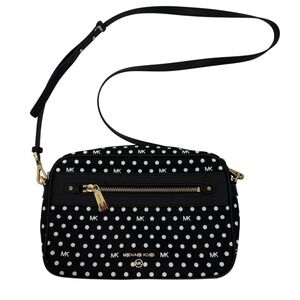 Michael Kors Black White Polka Dot Nylon Crossbody Bag Gold Hardware